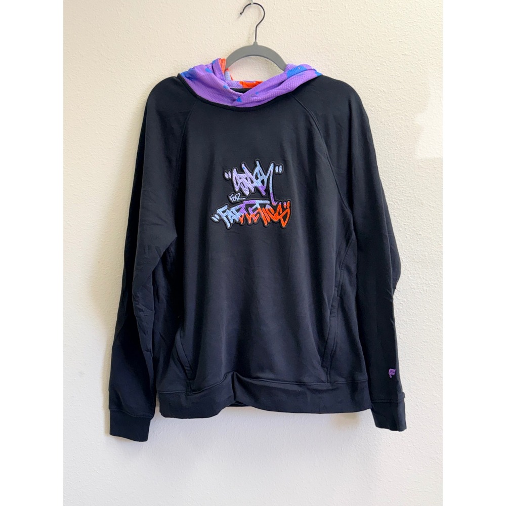 Fabletics Khary Graffiti Graphic Hoodie Black Purple Mesh Hood Mens Large L